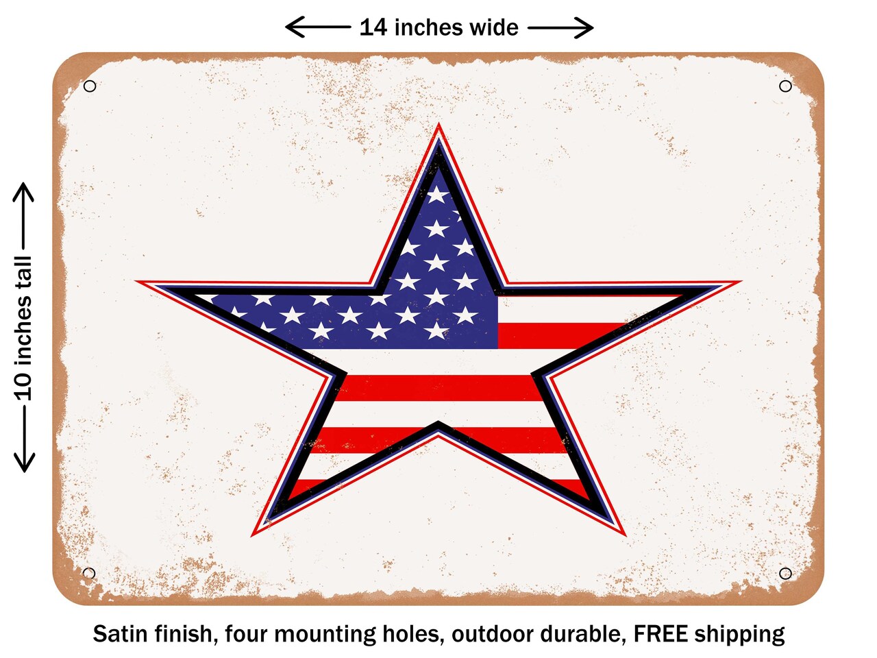 DECORATIVE METAL SIGN - d Star American Flag - Vintage Rusty Look
